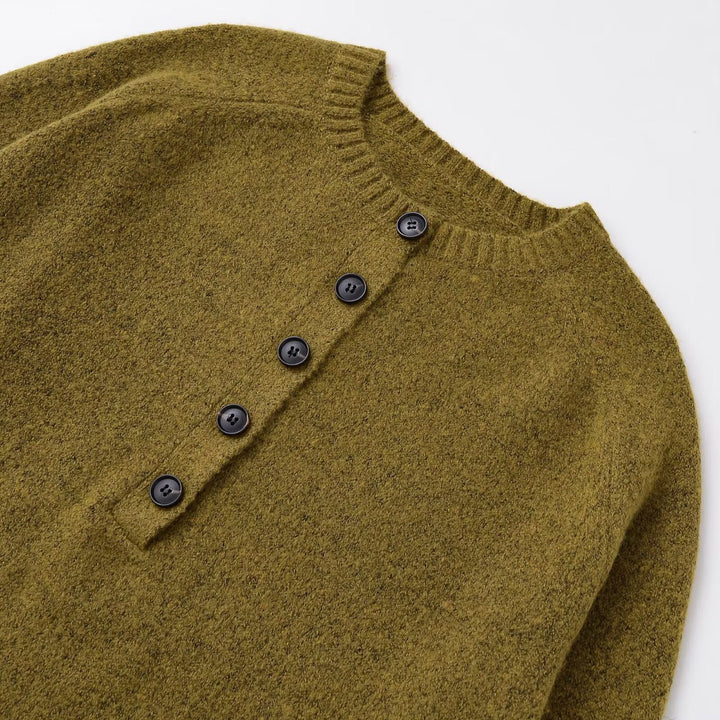 Damen Bouclé-Pullover mit Henley-Knopfleiste und Raglanärmeln Drune