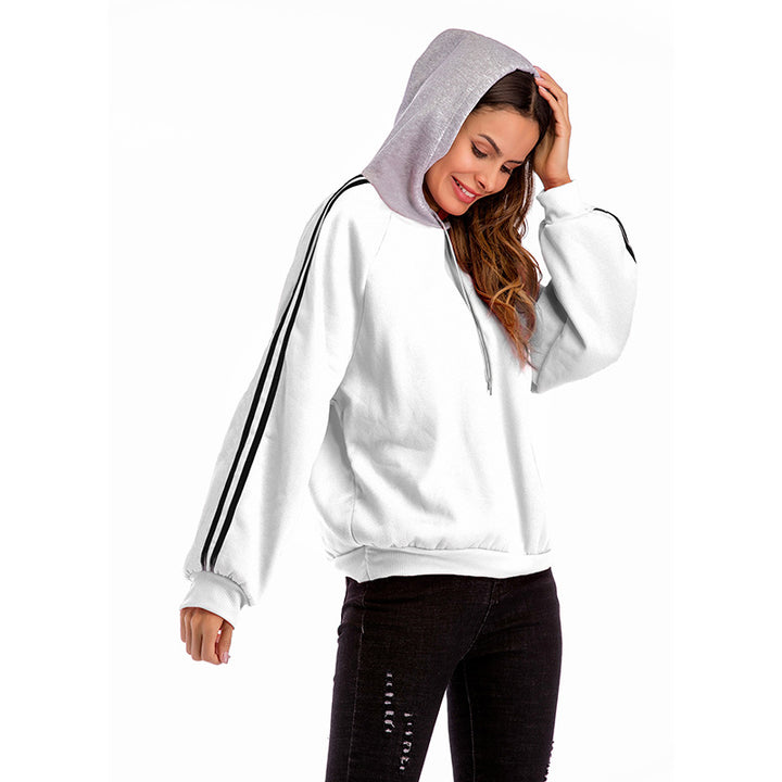 Damen modischer Kapuzenpullover mit kontrastierenden Ärmeln und lässigem Schnitt Drune