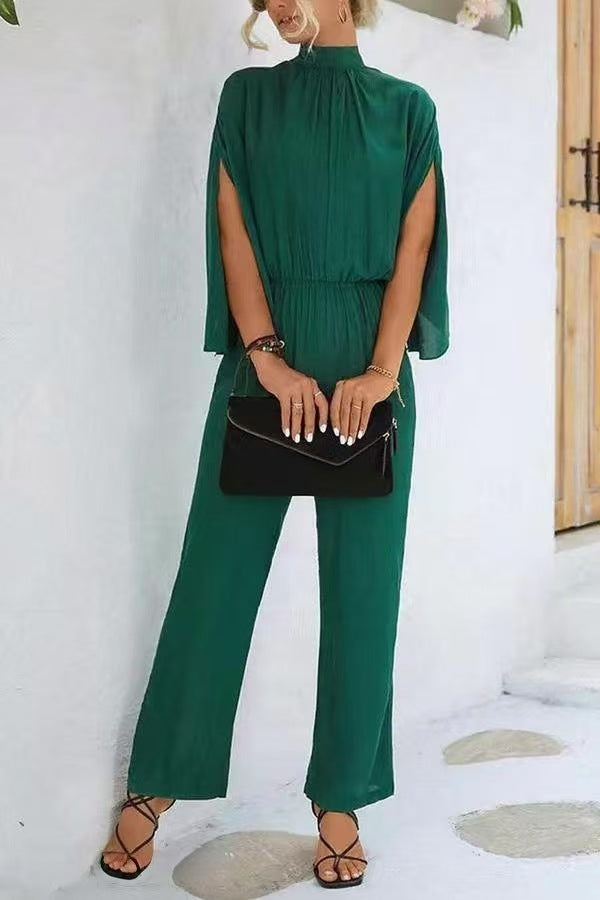 Damen eleganter Jumpsuit mit weitem Bein und Chiffon-Ärmeln Drune
