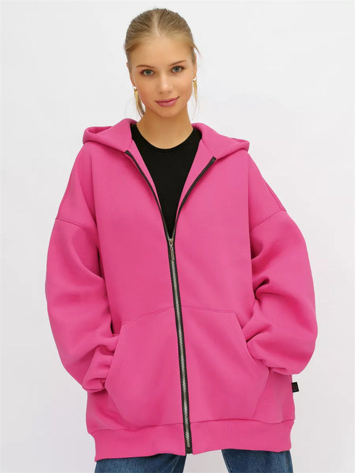 Damen lässiger Oversized Zip-Hoodie mit tiefen Taschen Drune