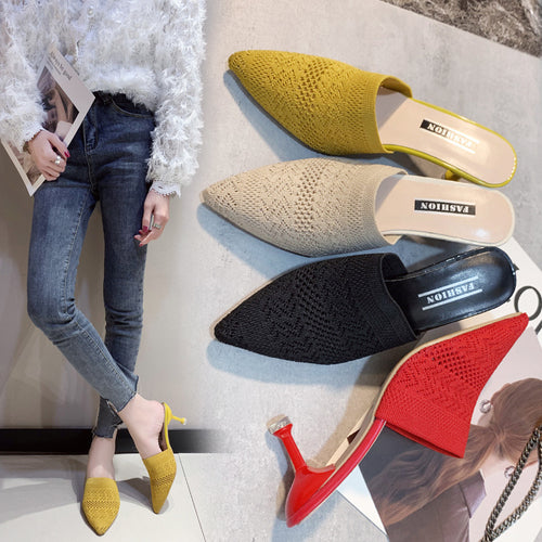 Damen Modische Mules mit eleganter Spitze und bequemen Absatz Drune