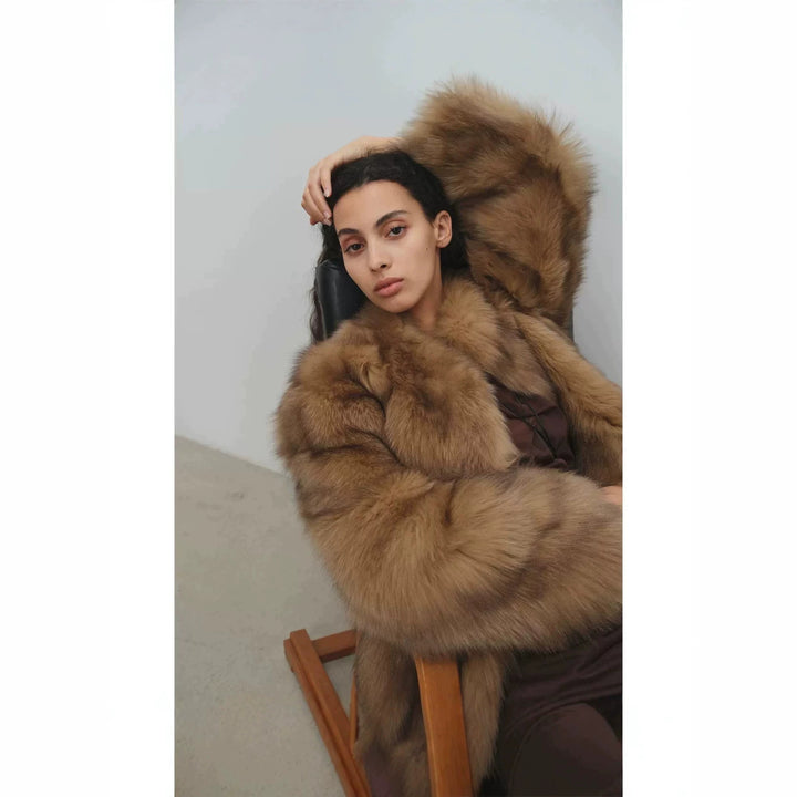 Damen Kurzmantel aus hochflorigem Kunstpelz mit tailliertem Boxy-Schnitt und voluminösem Schalkragen Drune