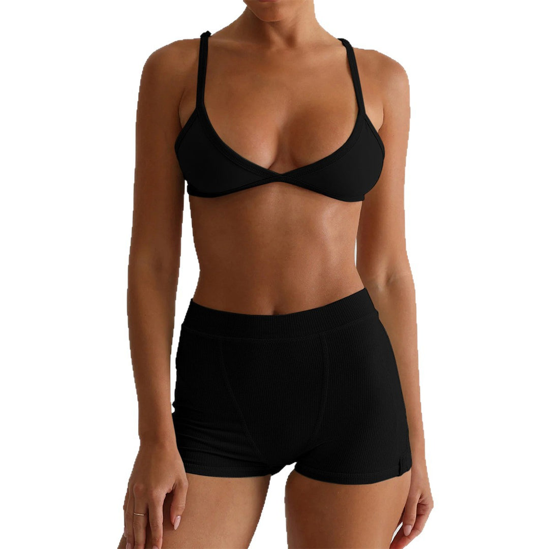 Damen Sport-Bustier und Shorts-Set mit hohem Bund Drune