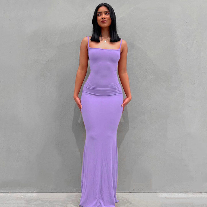 Damen Körperbetontes Maxi‑Jerseykleid mit taillierter Drapierung, langen Ärmeln und ausgestelltem Saum Drune