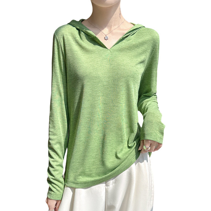Damen Leichter Kapuzenpullover mit V‑Ausschnitt und feinem Jersey Drune