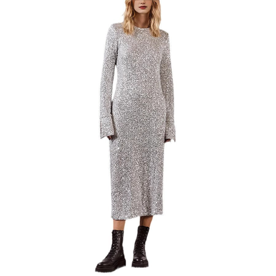 Damen Glitzerndes Langarmkleid Drune