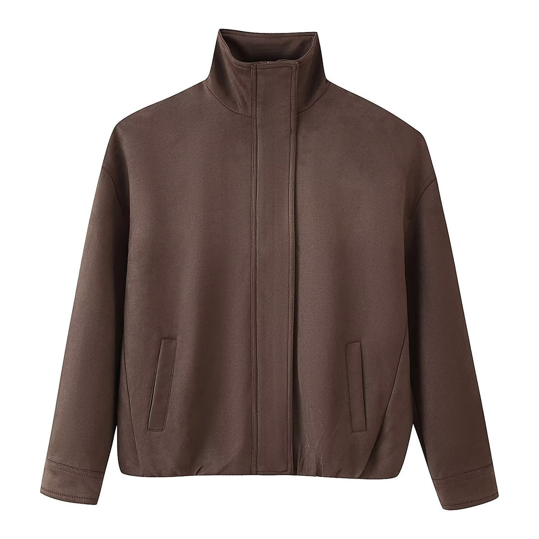 Damen Minimalistische Stehkragen-Übergangsjacke mit verdecktem Reißverschluss und Eingrifftaschen Drune