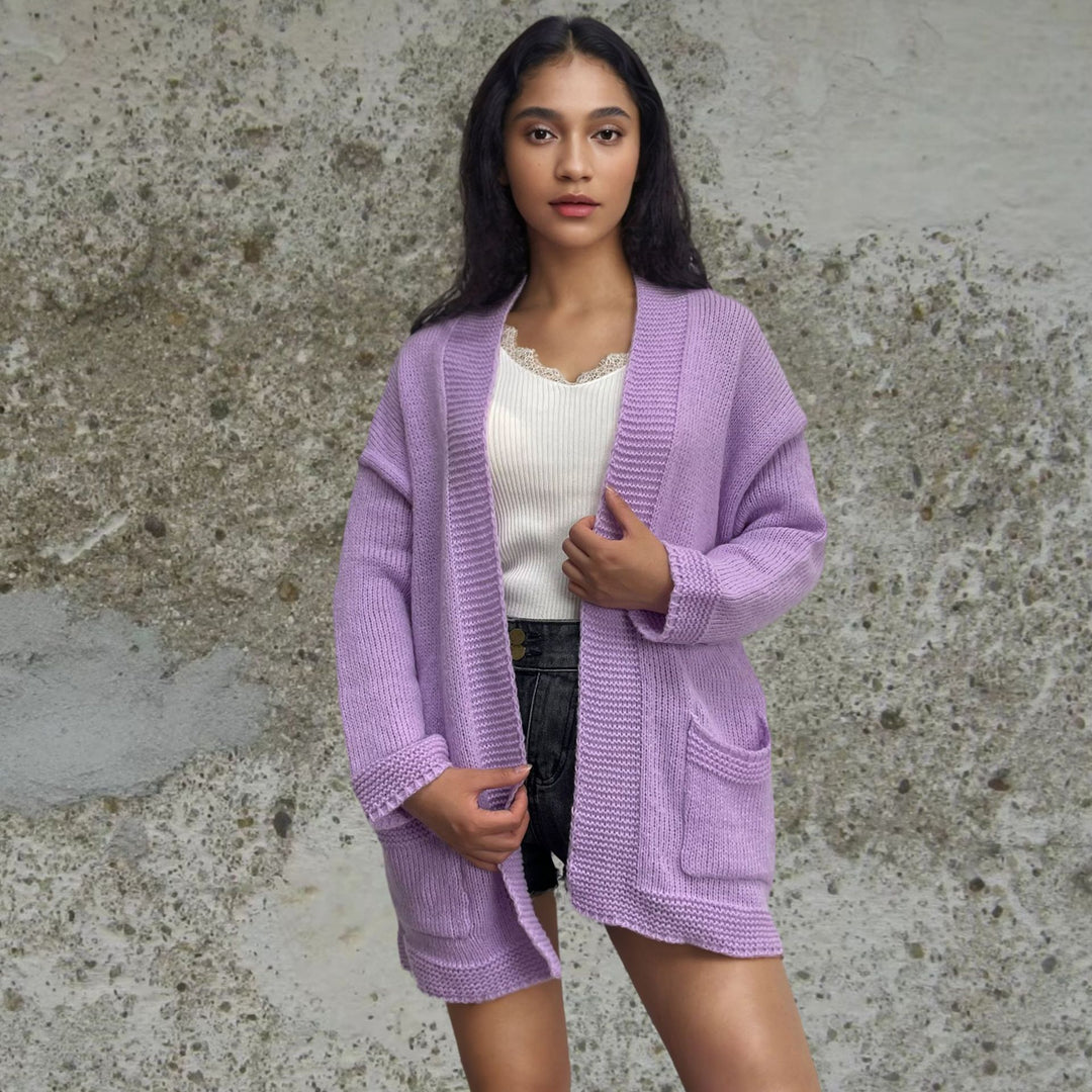 Damen Grobstrickcardigan mit lässigen Taschen und offener Silhouette Drune