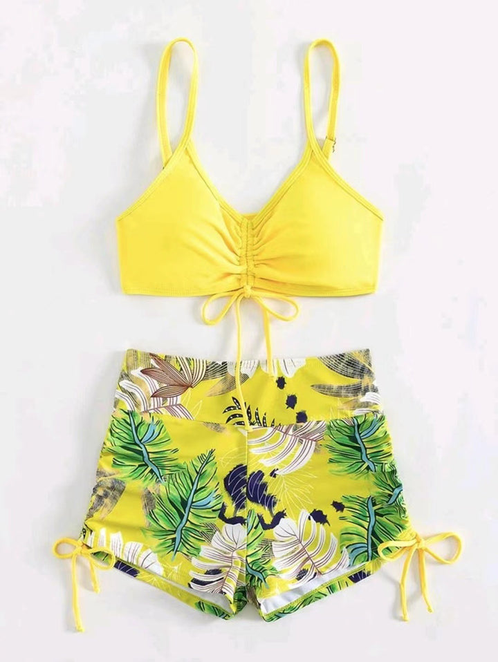 Damen Zweiteiliges Bikini-Set mit sportlichem Oberteil und hochgeschnittenen Shorts Drune