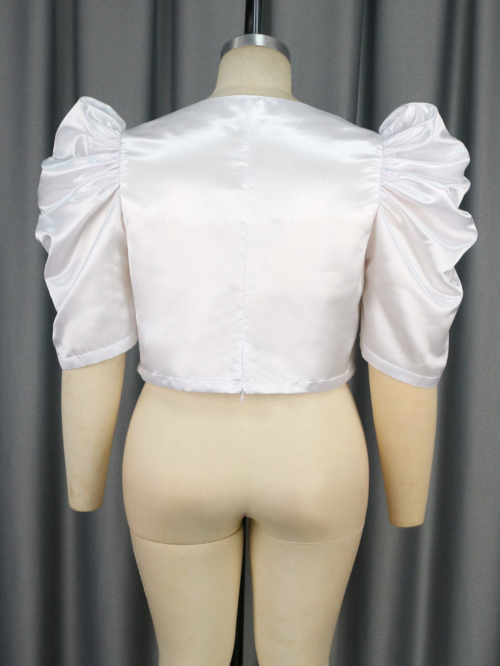 Damen Satin Bluse mit voluminösen Puffärmeln Drune