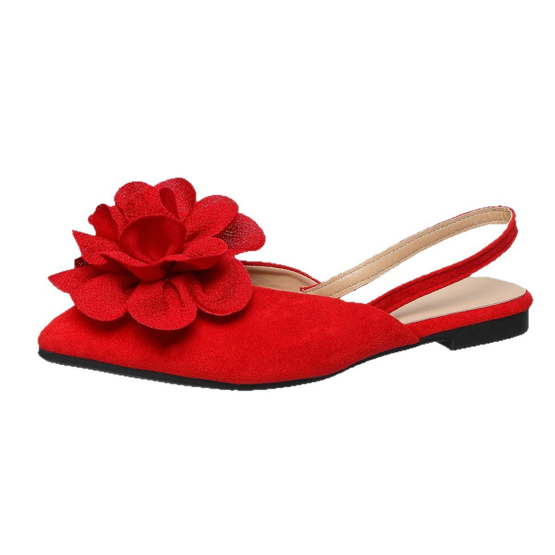 Damen Slingback-Mules mit spitzer Zehenpartie und großer Blumenapplikation Drune