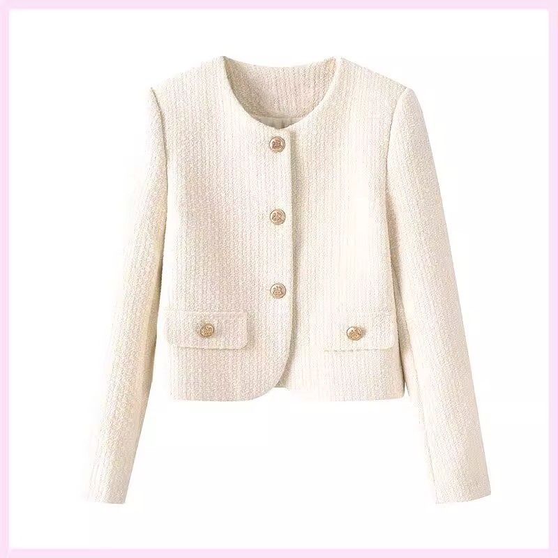 Damen elegante Kurzjacke im Tweed-Stil mit goldenen Knöpfen Drune