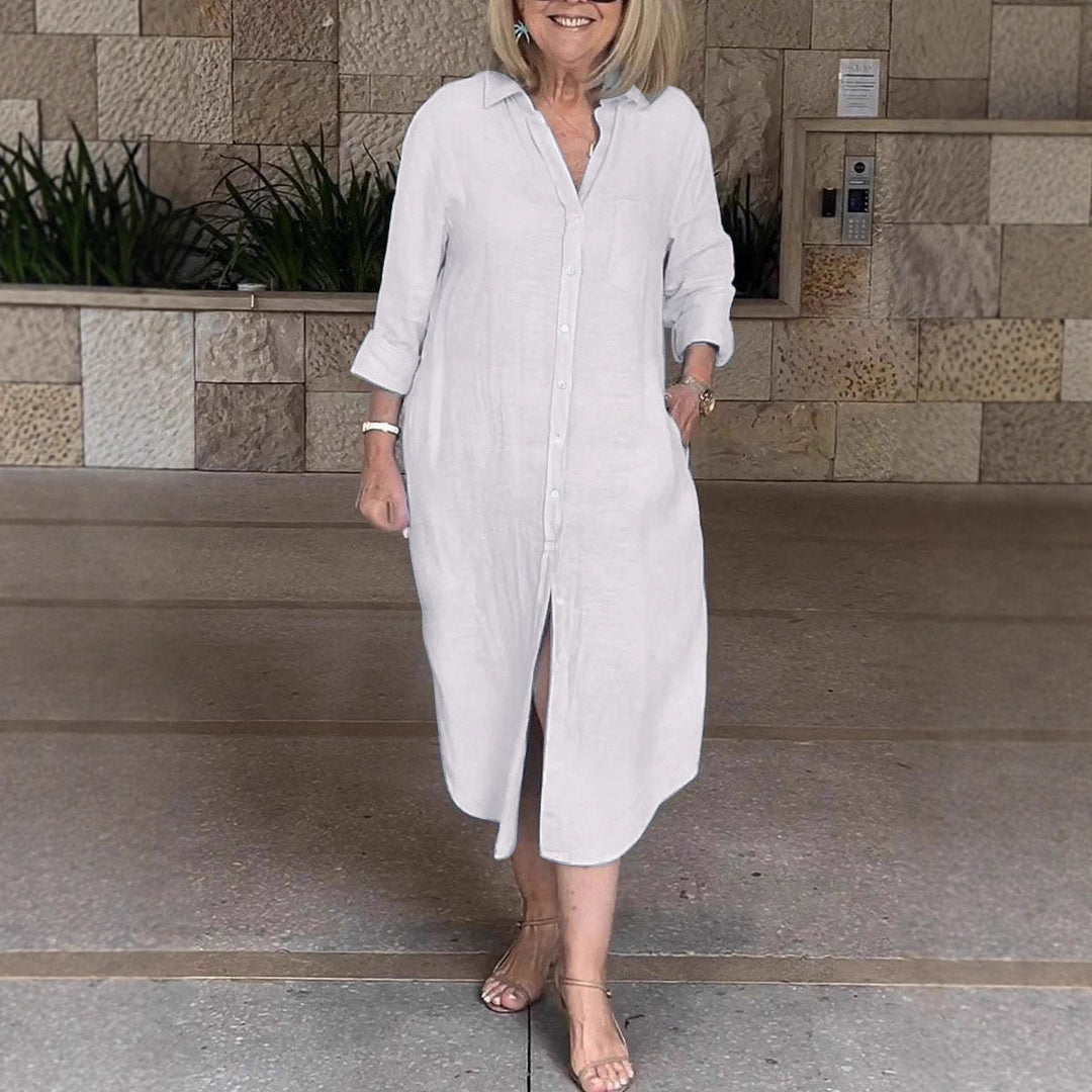 Damen Leichtes Sommerkleid mit Knopfleiste und langen Ärmeln Drune