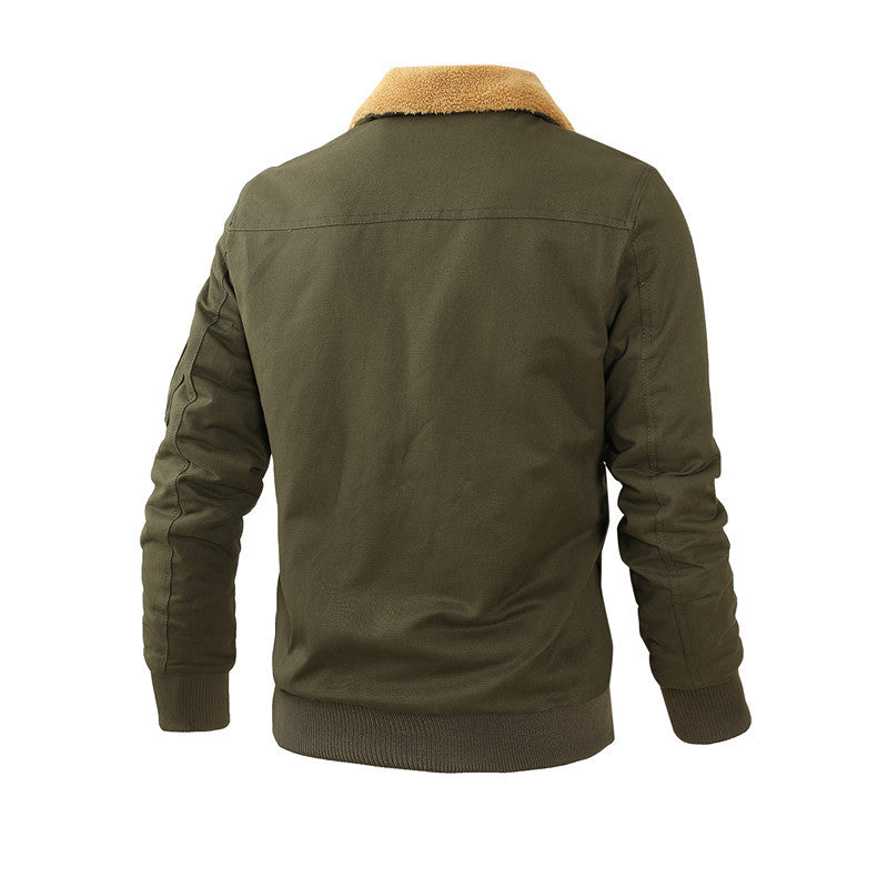 Herren Aviatorjacke mit Sherpa-Kragen, robustem Canvas und Mehrfachtaschen Drune