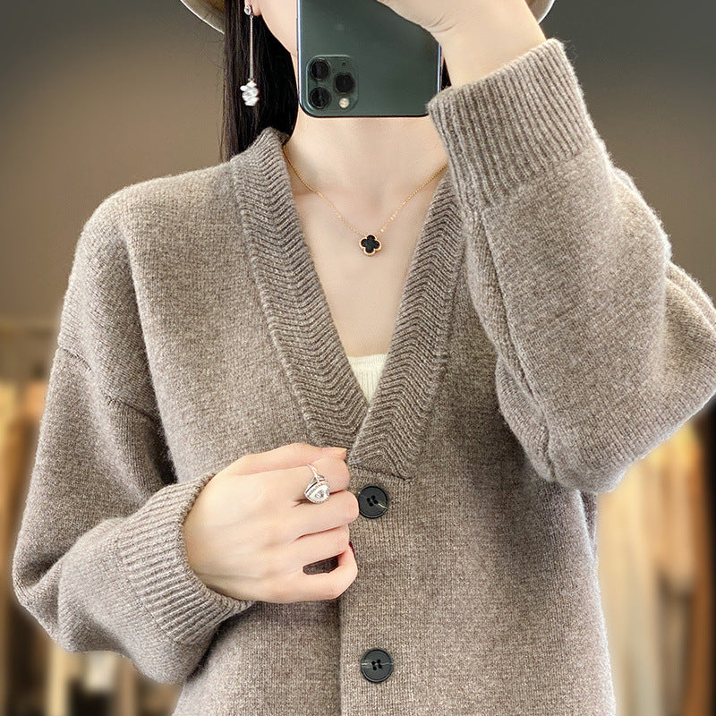 Damen Weicher Boxy-Longcardigan mit tiefem V-Ausschnitt und feiner Rippkante Drune