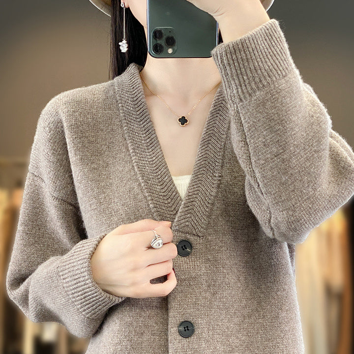Damen Weicher Boxy-Longcardigan mit tiefem V-Ausschnitt und feiner Rippkante Drune