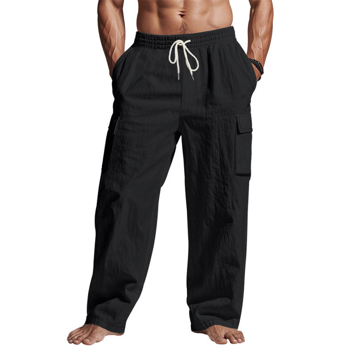 Herren nan lockere Cargo-Freizeithose mit elastischem Tunnelzugbund und mehreren Taschen Drune
