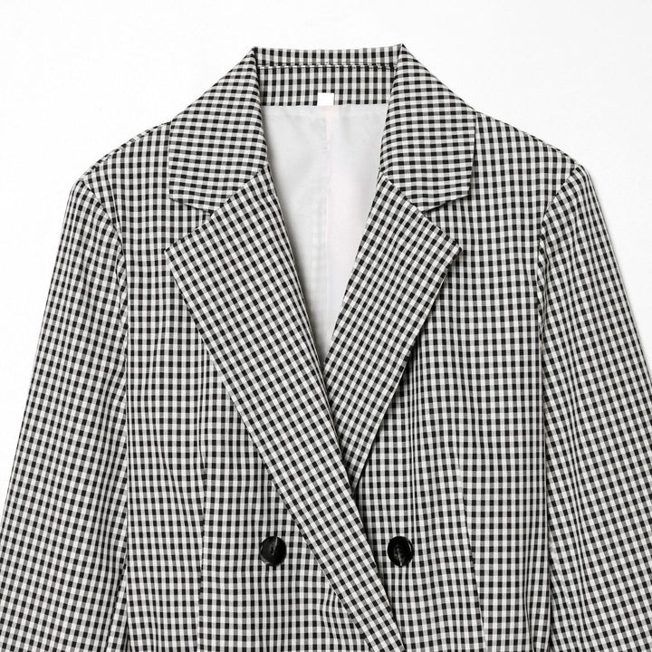 Damen nan taillierter zweireihiger Blazer mit Kordelzug und kariertem Muster Drune