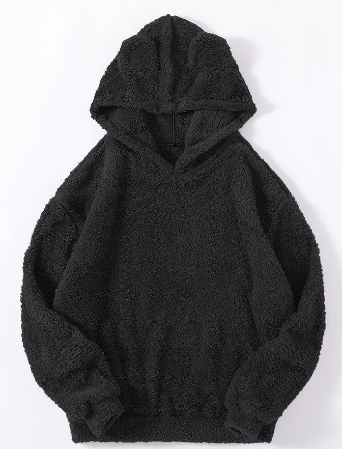 Damen nan kuscheliger Teddy-Hoodie mit Ohren, elastischem Bund und extra weichem Plüsch Drune