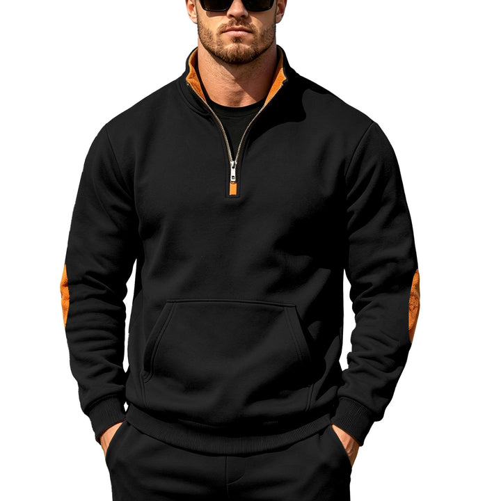 Herren Athletisches Halbzip-Sweatshirt mit Ellenbogenpatches und Kängurutasche Drune