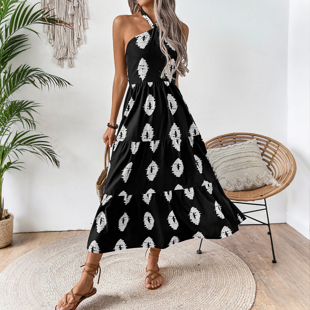 Damen Boho Maxikleid mit asymmetrischen Trägern Drune