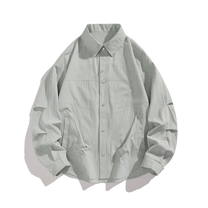 Herren Leichte Oversize-Hemdjacke mit Druckknopfleiste, Strukturstoff & Pattentaschen Drune