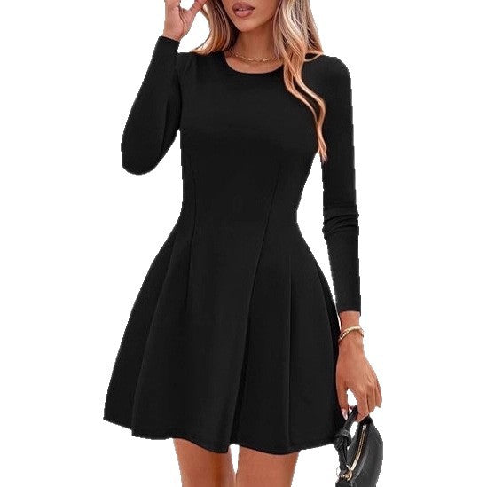 Damen Langärmeliges A-Linien Skaterkleid mit figurschmeichelnden Nähten Drune