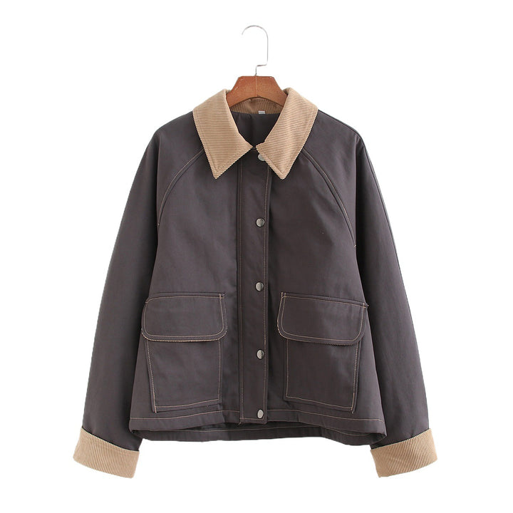 Damen modische Jacke mit kordelisiertem Kragen und praktischen Taschen Drune
