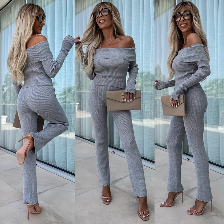 Damen elegante Knit-Jumpsuit mit schulterfreiem Design und weitem Bein Drune