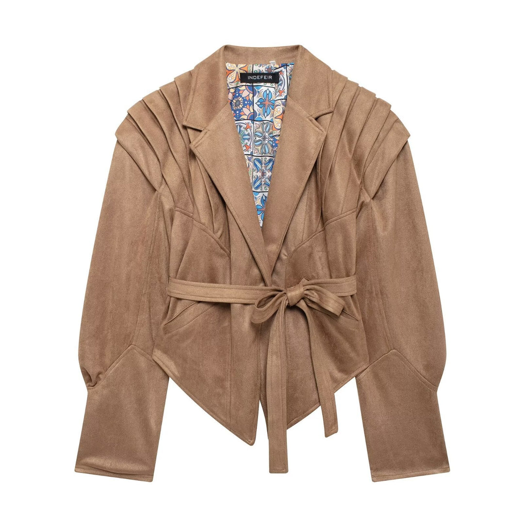 Damen trendige taillierte Blazerjacke mit strukturierten Schultern Drune