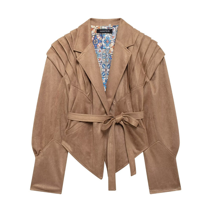 Damen trendige taillierte Blazerjacke mit strukturierten Schultern Drune