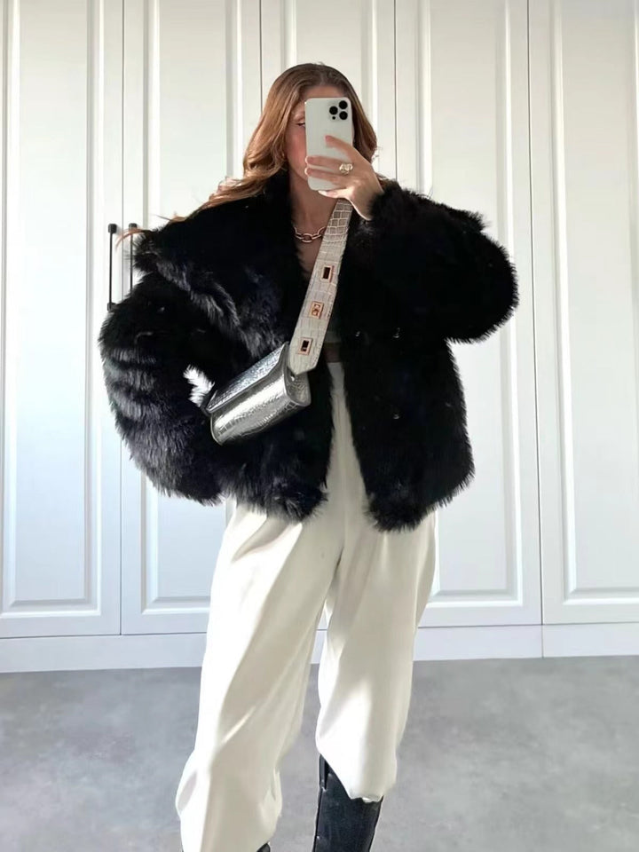 Drune | Embrace Cropped Große Revers Plüschjacke