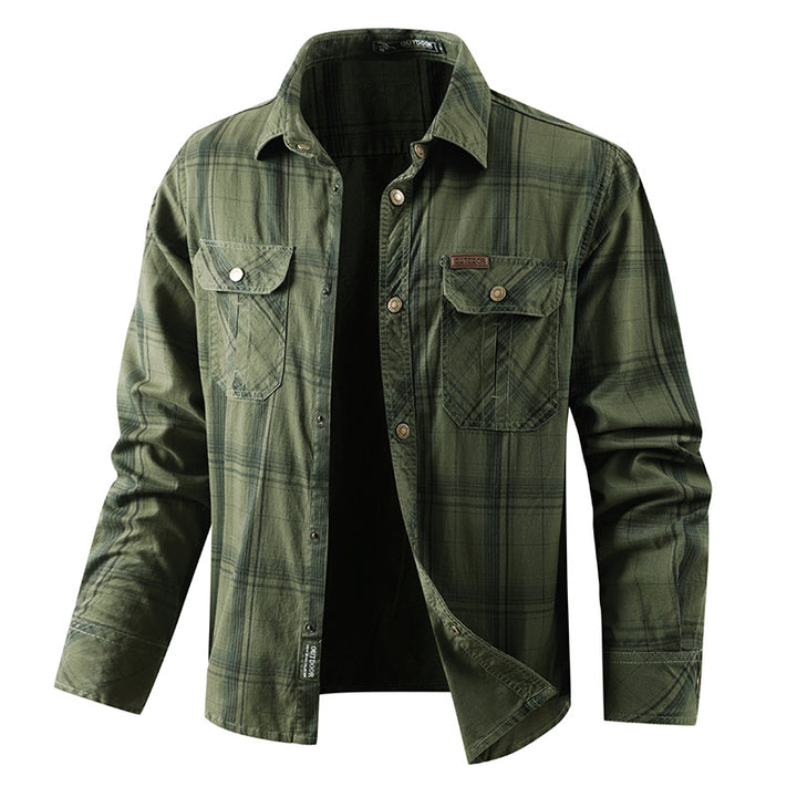 Herren nan verstärkte Utility-Hemdjacke aus Baumwoll-Twill mit Klappbrusttaschen und ergonomischer Ärmelnaht Drune
