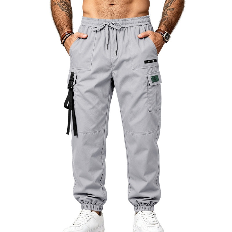 Herren Utility-Cargohose im Jogger-Stil mit elastischem Bund, Mehrfachtaschen und Beinriemen Drune