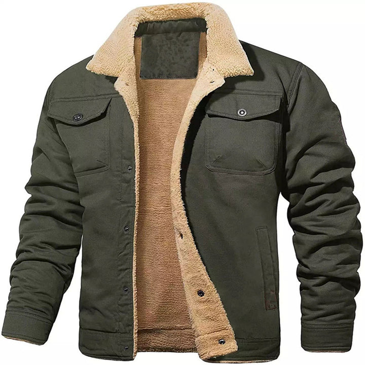 Herren Shirtjacke im Worker-Stil mit Sherpa-Futter und Pattentaschen Drune