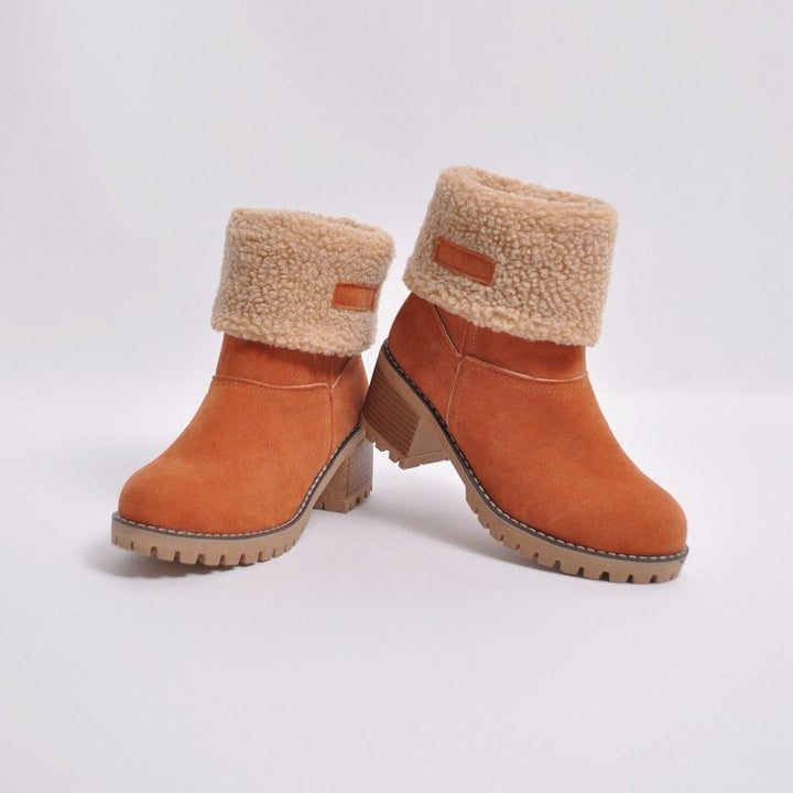 Damen nan gefütterte Kurzstiefelette mit Umschlag-Fellmanschette, Wildlederoptik und robuster Profilsohle Drune