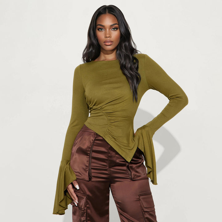 Damen asymmetrisches Shirt mit eleganten Volants Drune
