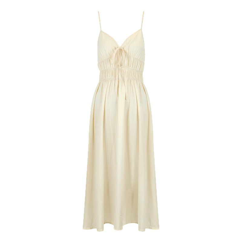 Damen Maxikleid mit verstellbaren Spaghettiträgern und elastischem Taillenbund Drune
