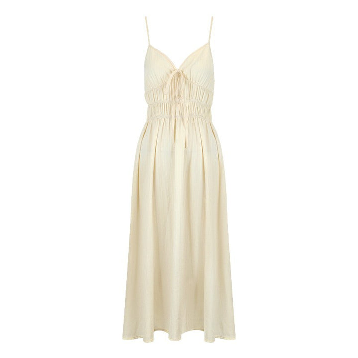 Damen Maxikleid mit verstellbaren Spaghettiträgern und elastischem Taillenbund Drune