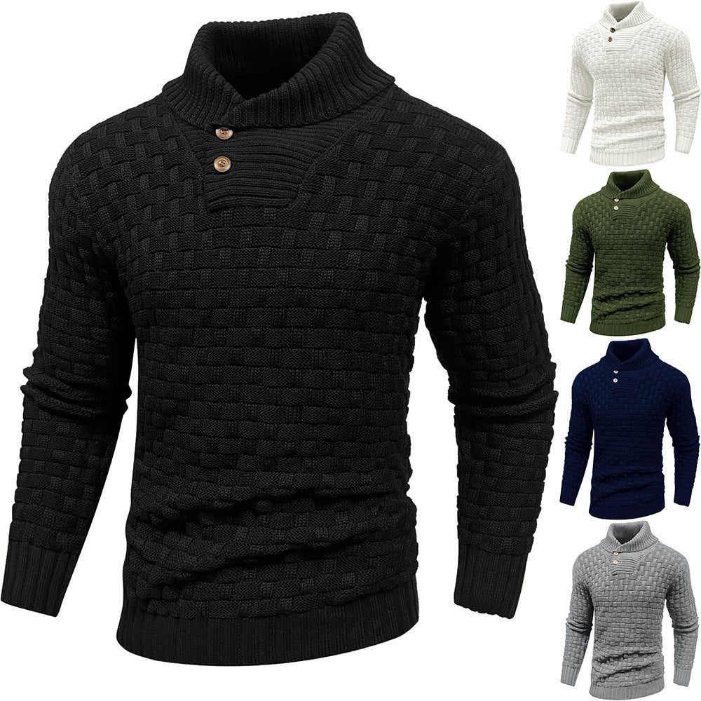 Herren Grobgestrickter Pullover mit hohem Rollkragen, Knopfleiste und Körbchenstrick Drune