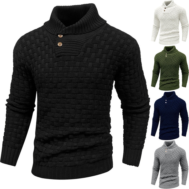 Herren Grobgestrickter Pullover mit hohem Rollkragen, Knopfleiste und Körbchenstrick Drune