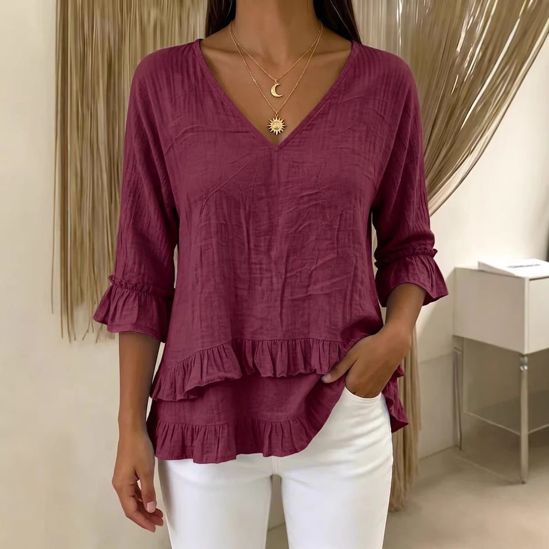 Damen Verspielte Langarm Bluse mit Volant Drune