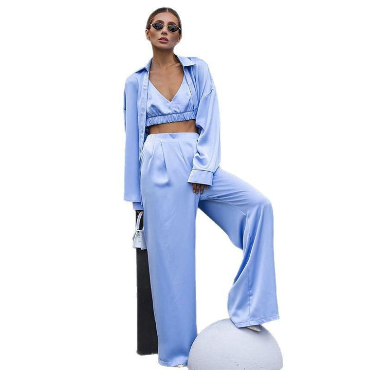 Damen eleganter Satin-Anzug mit weitem Schnitt Drune