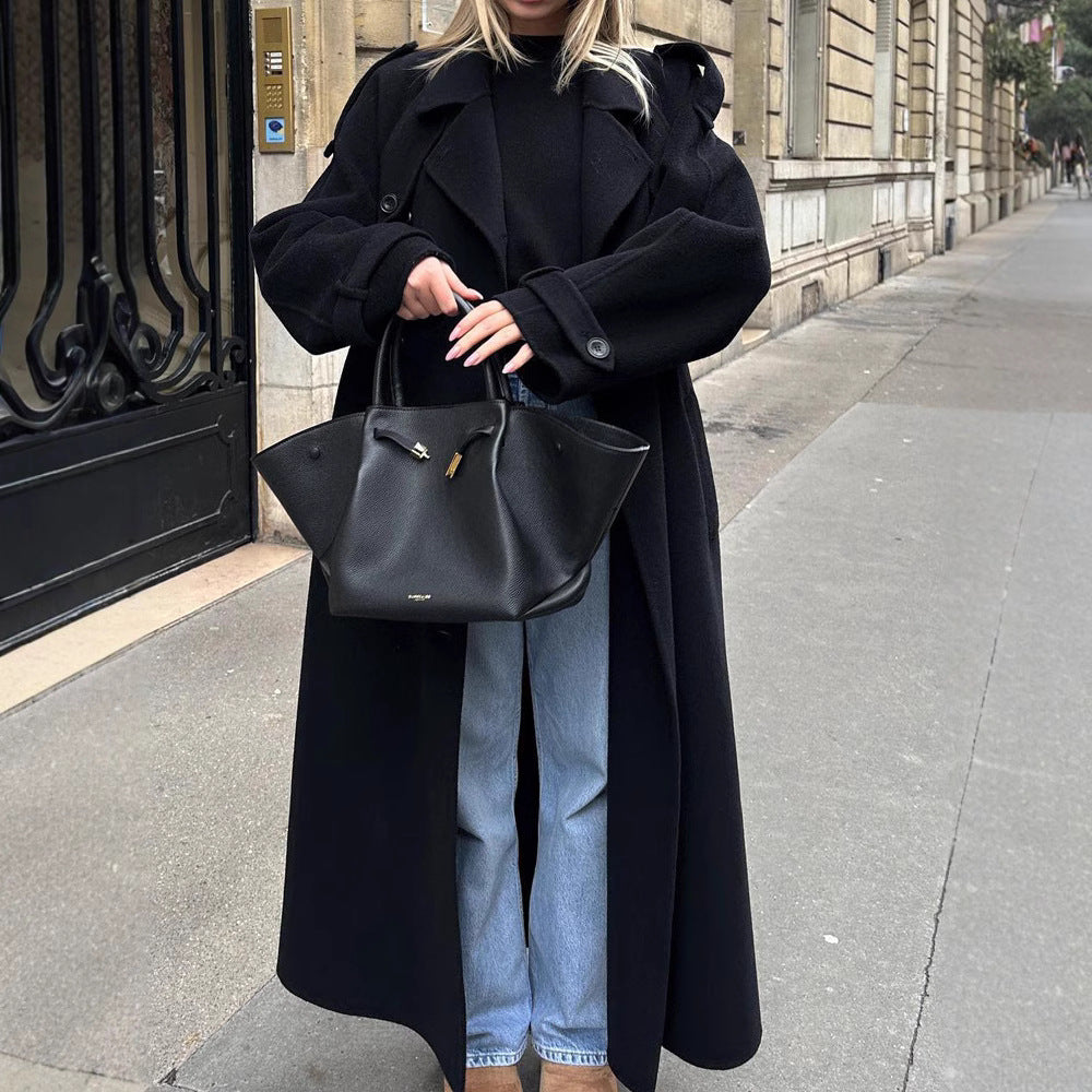 Damen zeitloser Trenchcoat aus hochwertigem Material mit gebundenem Gürtel Drune