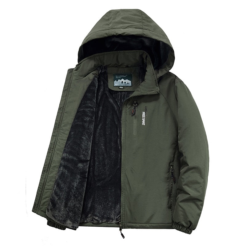 Herren Isolierte Outdoor-Übergangsjacke mit wärmendem Teddyfutter und Kapuze Drune