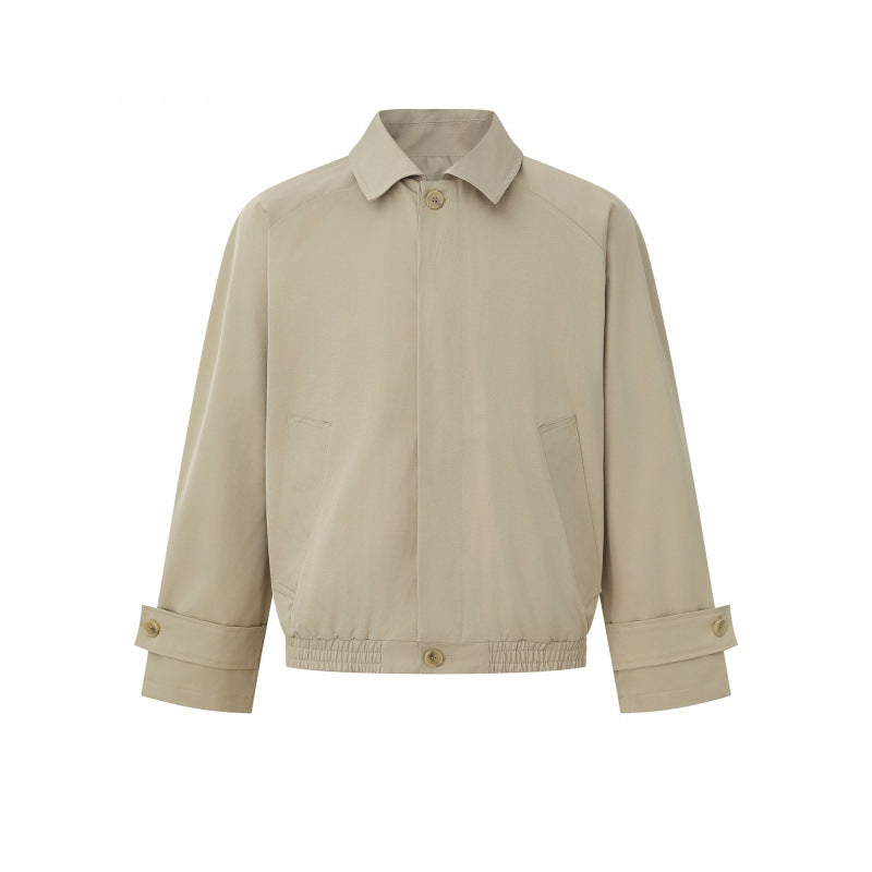 Herren Kurz geschnittene kastige Harrington-Jacke mit verdeckter Knopfleiste, elastischem Saum und verstellbaren Manschetten Drune
