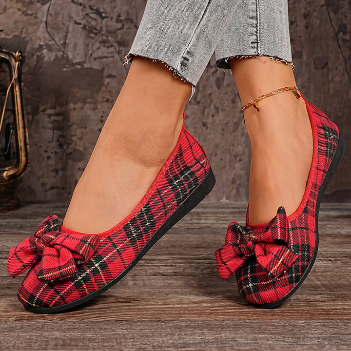 Damen  karierter Ballerina Slipper mit dekorativer Schleife und gepolstertem Komfortfußbett Drune