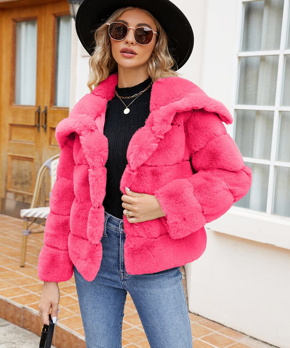 Damen Fleece-Puffjacke mit Kapuze Drune