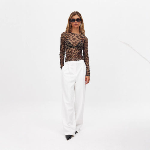Damen langärmliges Shirt mit transparentem Leopardenmuster Drune
