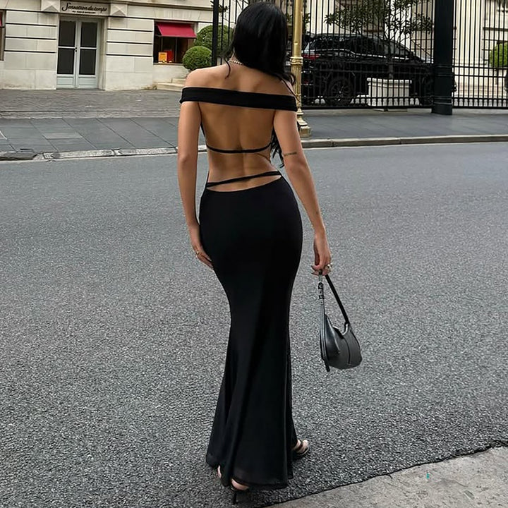Damen Elegantes Wickelkleid mit Off-Shoulder Design und geschlitztem Rücken Drune